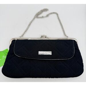 NEW Vera Bradley Kisslock Wallet Bag Quilted Chain Strap OS Black New With Tags